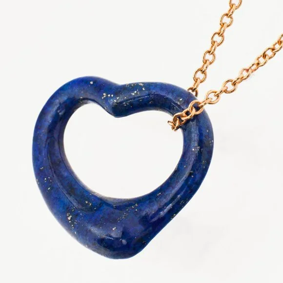 Tiffany & Co. Elsa Peretti Open Heart Lapis Lazuli & 18k Gold Pendant Necklace - Picture 4 of 6